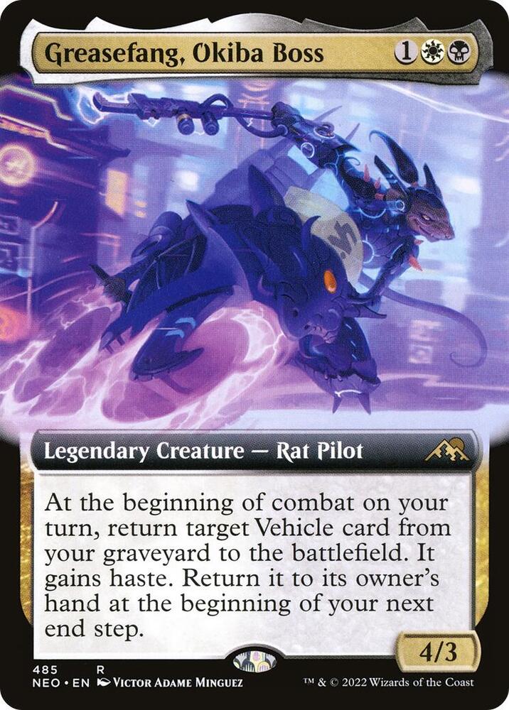 Greasefang, Okiba Boss (Extended Art) 485 card from Kamigawa: Neon Dynasty