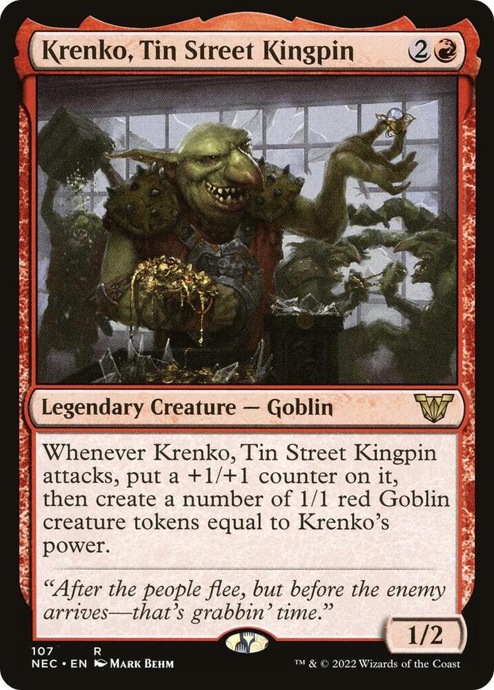Krenko, Tin Street Kingpin 107 card from Commander: Kamigawa: Neon Dynasty