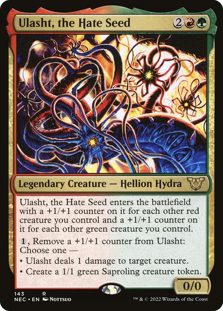 Ulasht, the Hate Seed 143 card from Commander: Kamigawa: Neon Dynasty