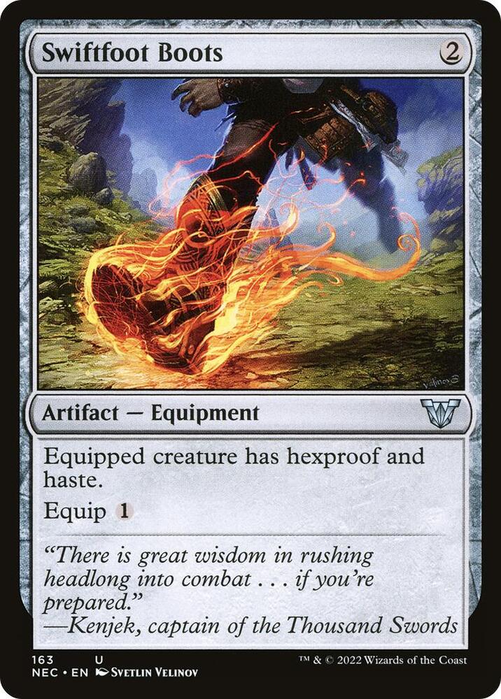 Swiftfoot Boots 163 card from Commander: Kamigawa: Neon Dynasty