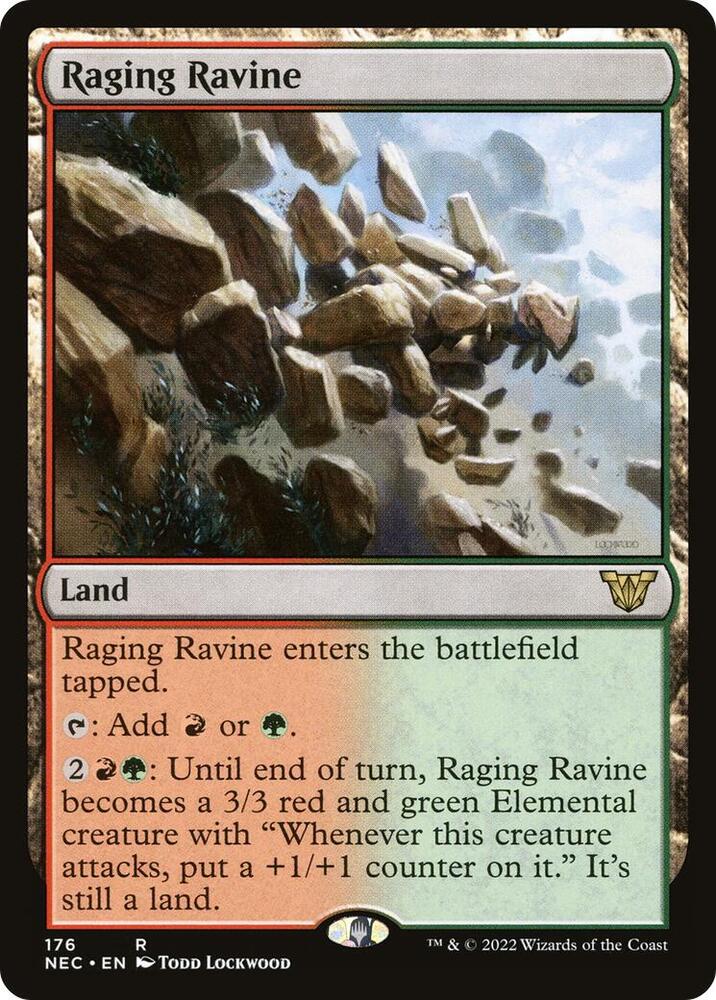 Raging Ravine 176 card from Commander: Kamigawa: Neon Dynasty