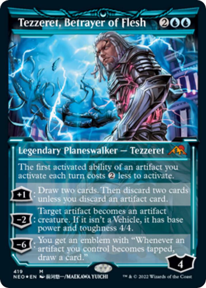 Tezzeret, Betrayer of Flesh (Showcase) (Foil Etched) 419 card from Kamigawa: Neon Dynasty