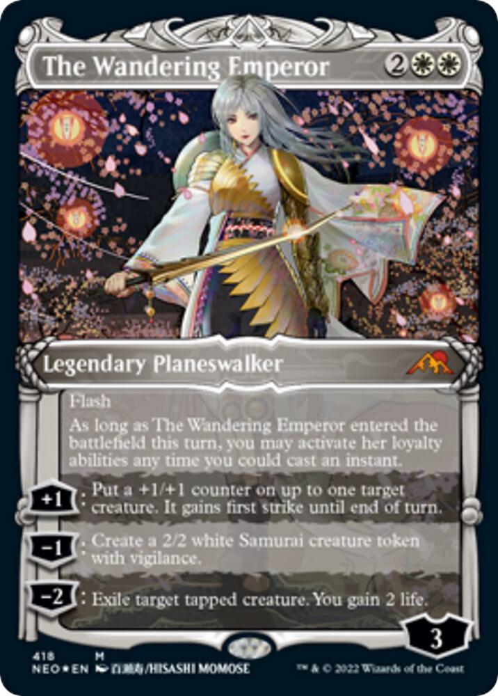 The Wandering Emperor (Showcase) (Foil Etched) 418 card from Kamigawa: Neon Dynasty