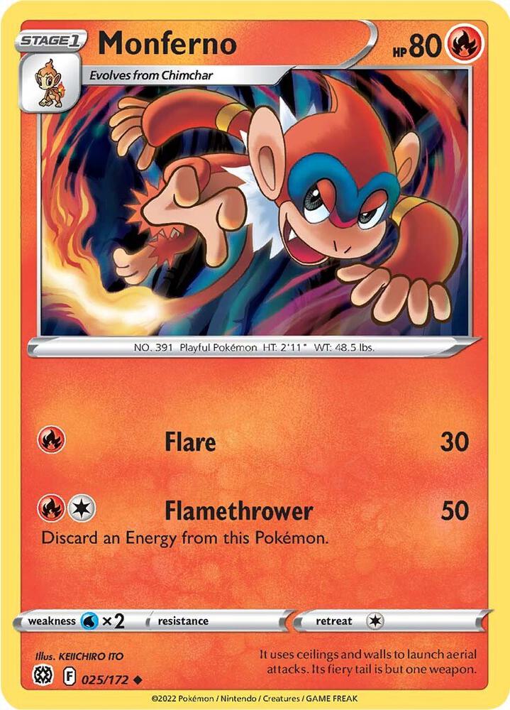 Monferno 025/172 card from SWSH09: Brilliant Stars