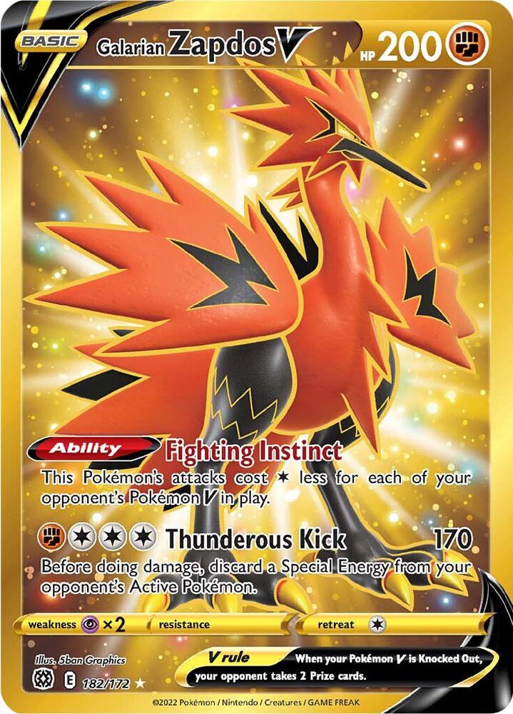 Galarian Zapdos V (Secret) 182/172 card from SWSH09: Brilliant Stars