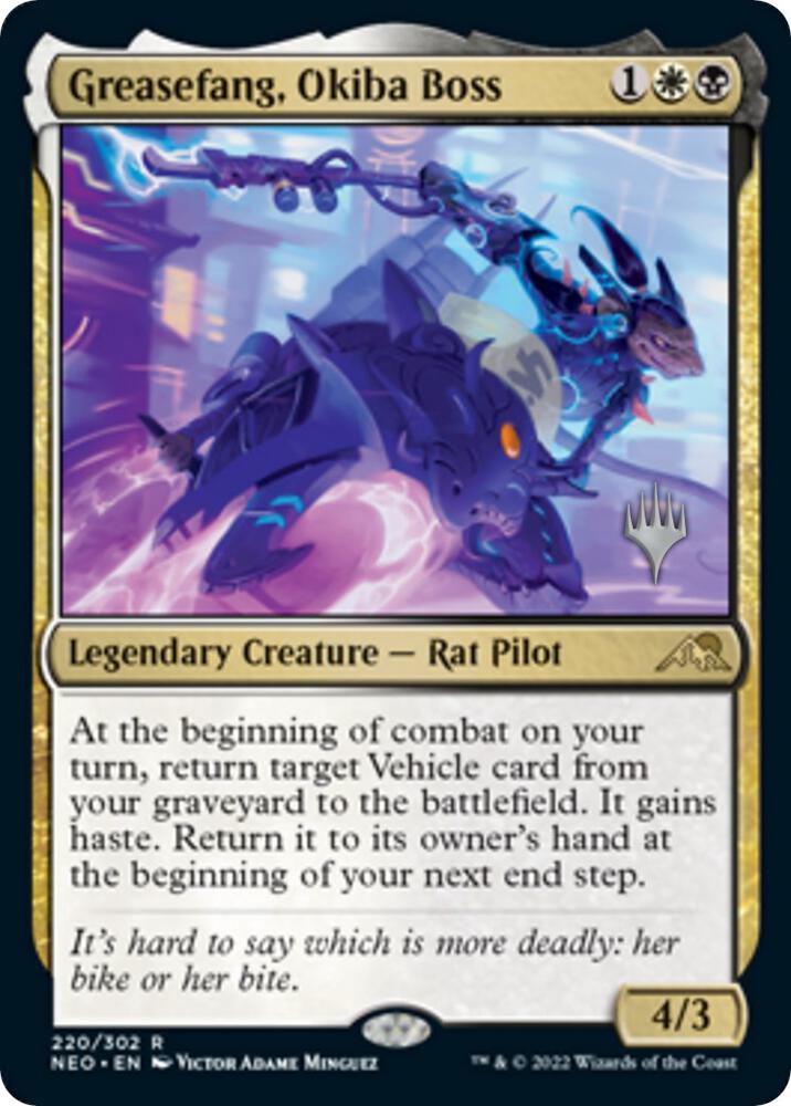 Greasefang, Okiba Boss 220 card from Promo Pack: Kamigawa: Neon Dynasty