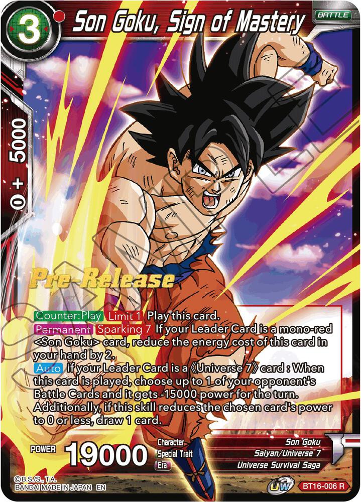 Son Goku, Sign of Mastery BT16-006 card from Realm of the Gods Pre-Release Cards