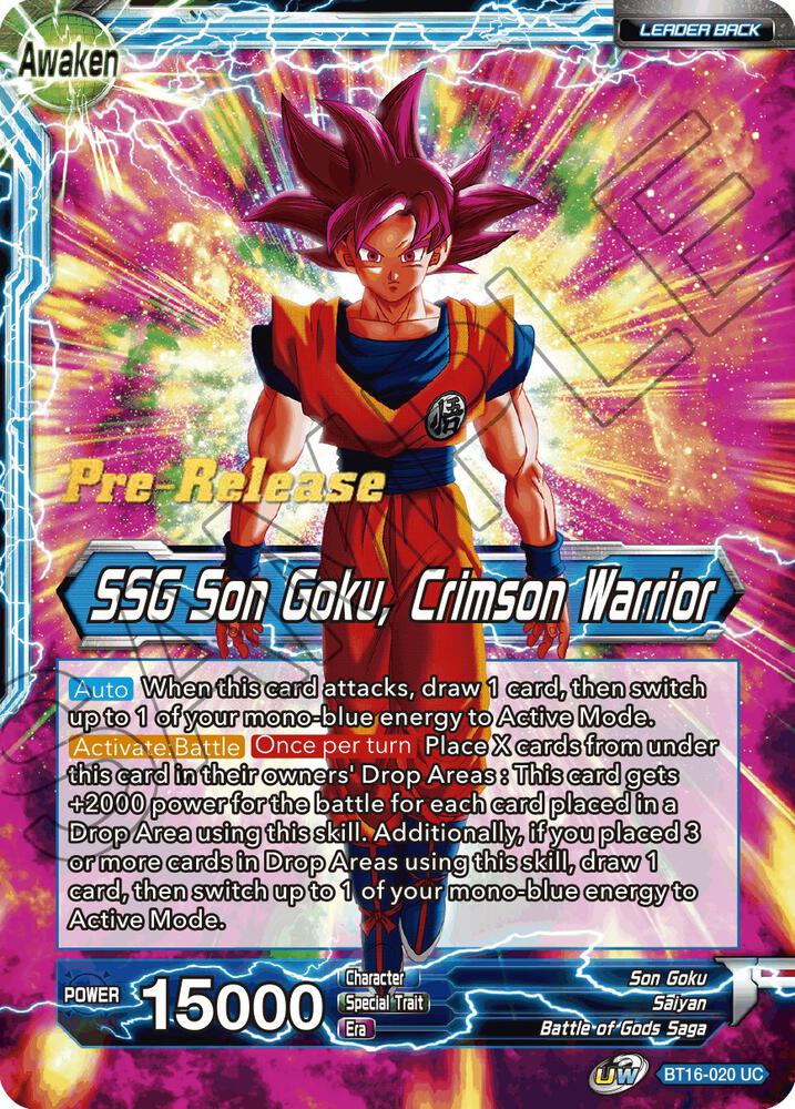 Son Goku // SSG Son Goku, Crimson Warrior BT16-020 card from Realm of the Gods Pre-Release Cards