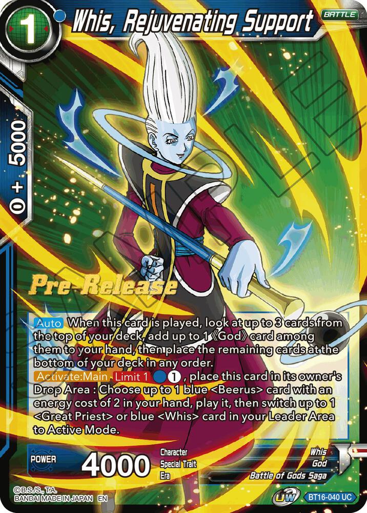 Whis, Rejuvenating Support BT16-040 card from Realm of the Gods Pre-Release Cards