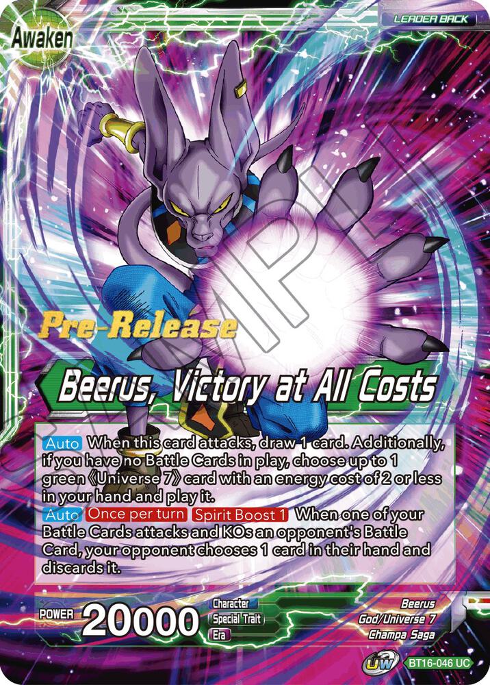 Beerus // Beerus, Victory at All Costs BT16-046 card from Realm of the Gods Pre-Release Cards