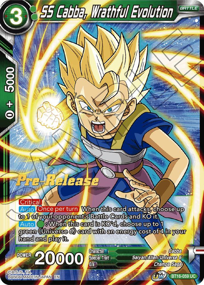 SS Cabba, Wrathful Evolution BT16-059 card from Realm of the Gods Pre-Release Cards