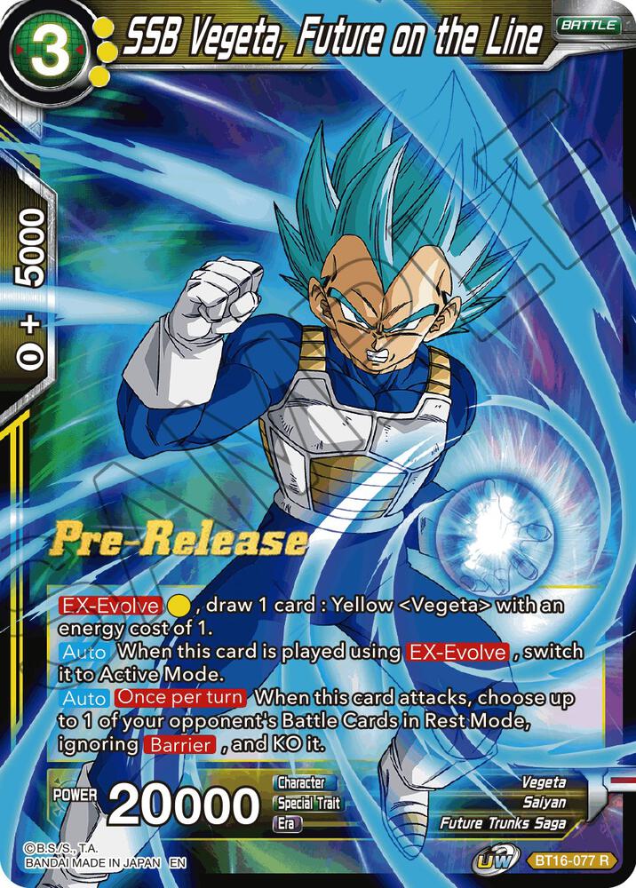 SSB Vegeta, Future on the Line BT16-077 card from Realm of the Gods Pre-Release Cards
