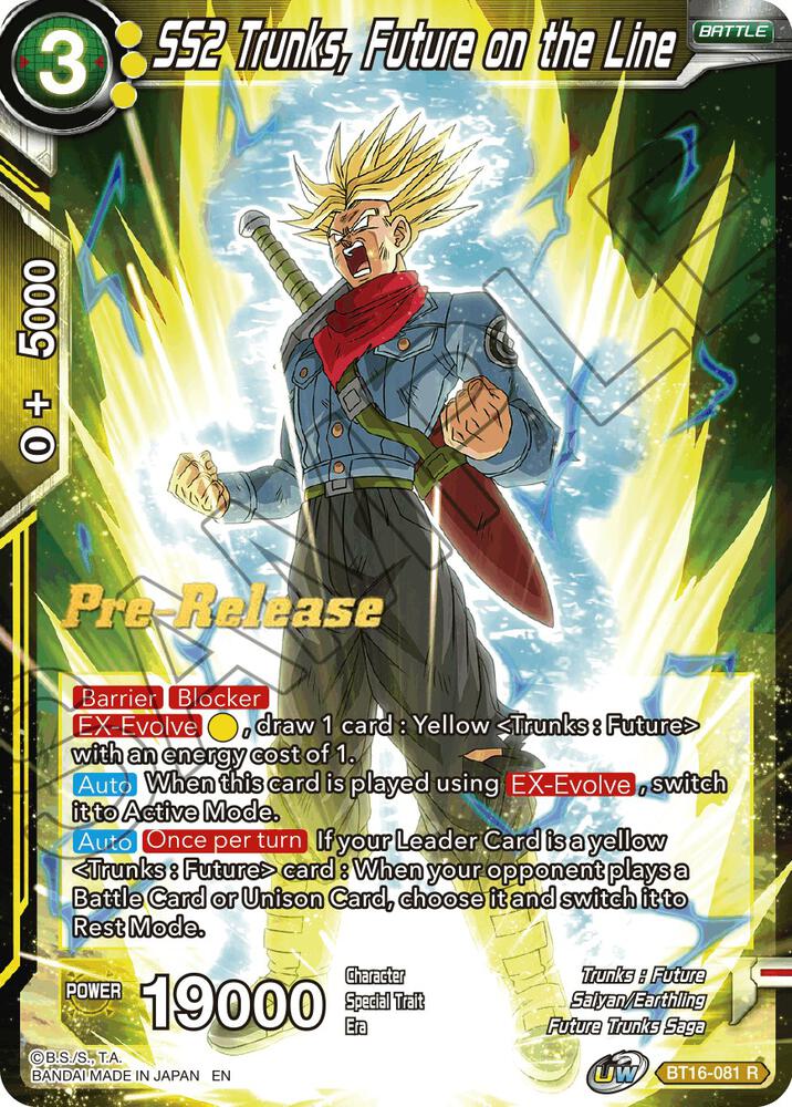 SS2 Trunks, Future on the Line BT16-081 card from Realm of the Gods Pre-Release Cards