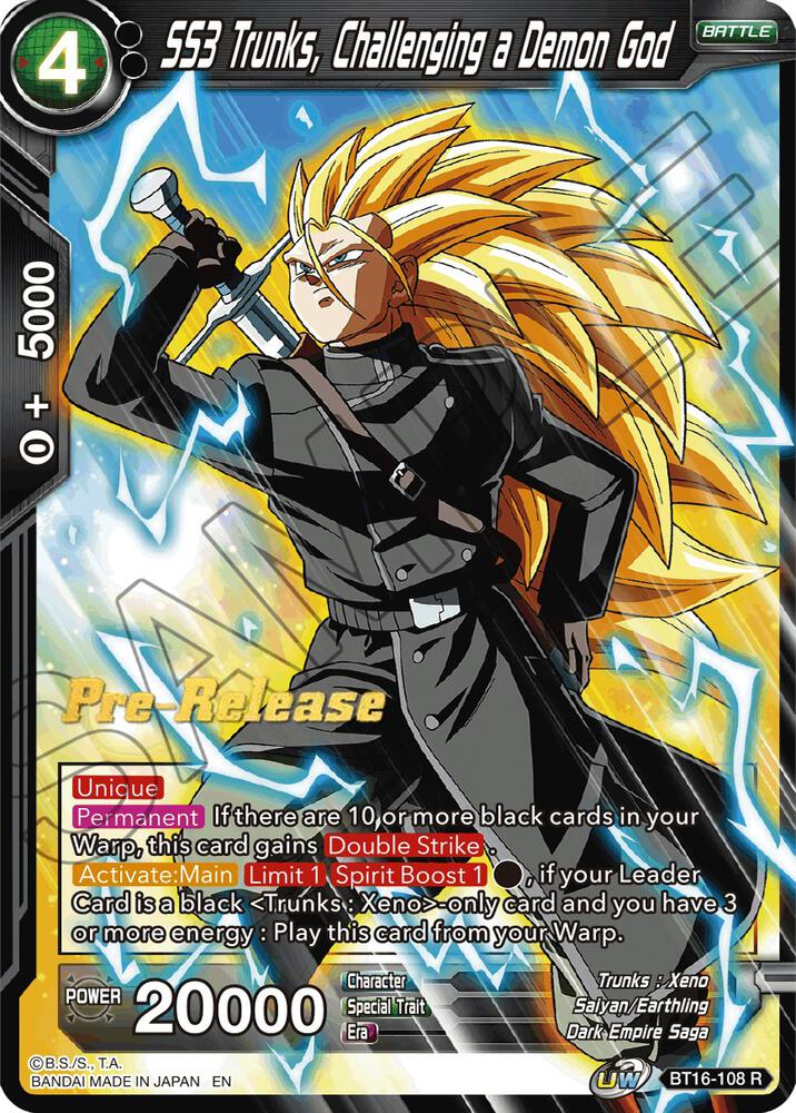 SS3 Trunks, Challenging a Demon God BT16-108 card from Realm of the Gods Pre-Release Cards