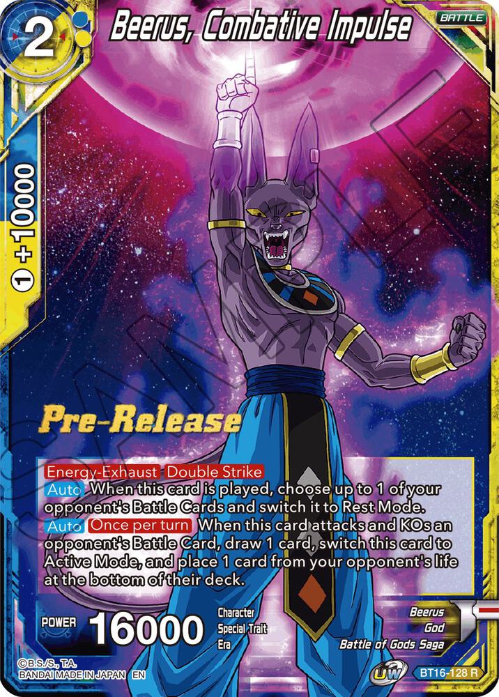 Beerus, Combative Impulse BT16-128 card from Realm of the Gods Pre-Release Cards