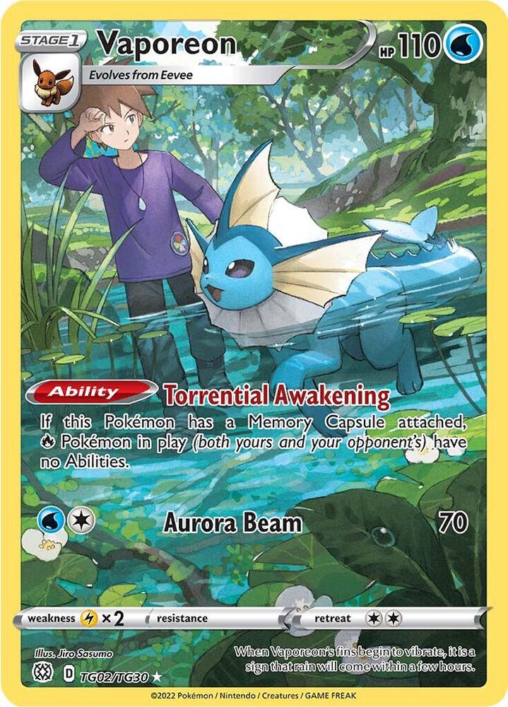 Vaporeon TG02/TG30 card from SWSH09: Brilliant Stars Trainer Gallery
