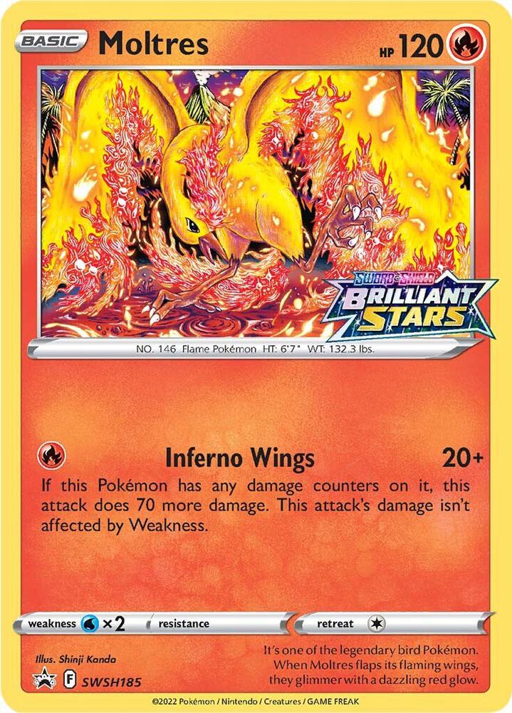 Moltres SWSH185 card from SWSH: Sword & Shield Promo Cards