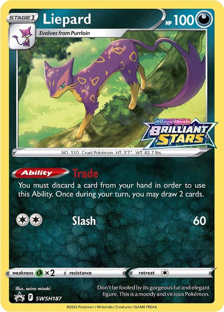 Liepard SWSH187 card from SWSH: Sword & Shield Promo Cards