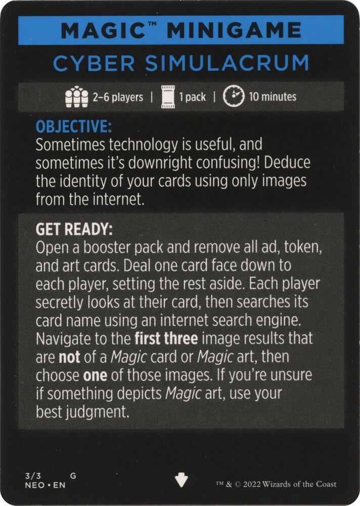 Magic Minigame: Cyber Simulacrum 3 card from Kamigawa: Neon Dynasty
