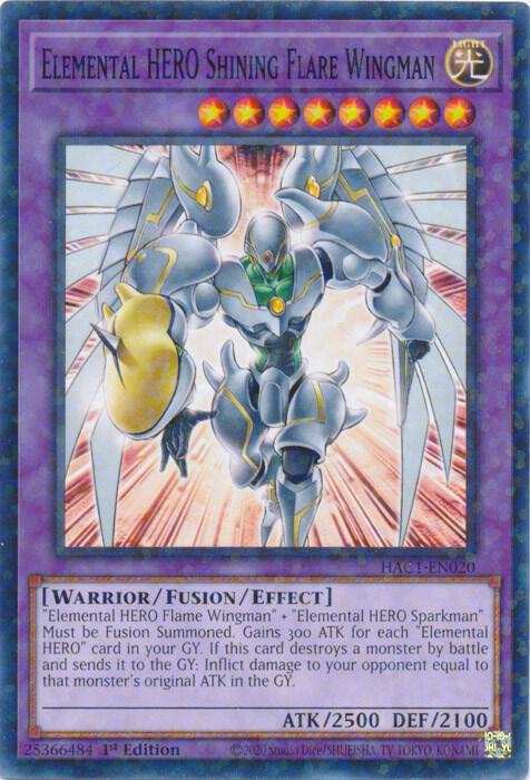 Elemental HERO Shining Flare Wingman (Duel Terminal) HAC1-EN020 card from Hidden Arsenal: Chapter 1