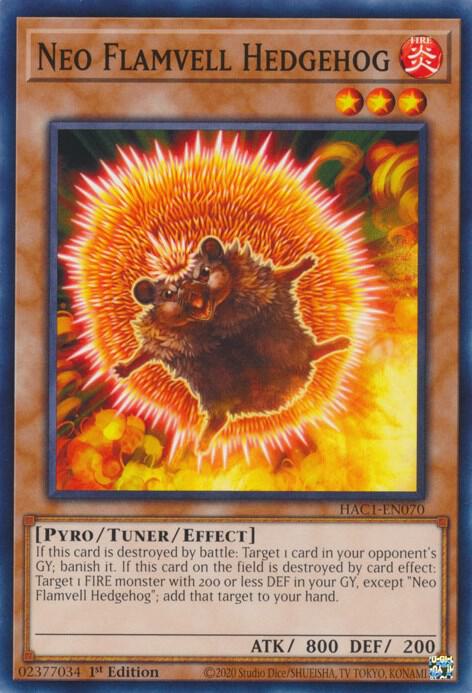 Neo Flamvell Hedgehog HAC1-EN070 card from Hidden Arsenal: Chapter 1