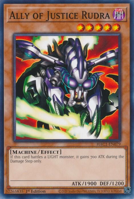Ally of Justice Rudra HAC1-EN079 card from Hidden Arsenal: Chapter 1