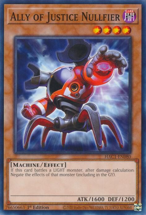 Ally of Justice Nullfier HAC1-EN080 card from Hidden Arsenal: Chapter 1