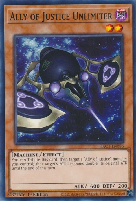 Ally of Justice Unlimiter HAC1-EN086 card from Hidden Arsenal: Chapter 1