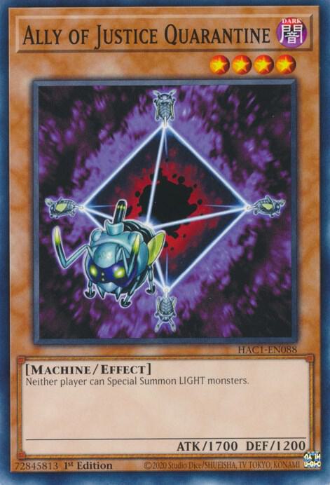 Ally of Justice Quarantine HAC1-EN088 card from Hidden Arsenal: Chapter 1