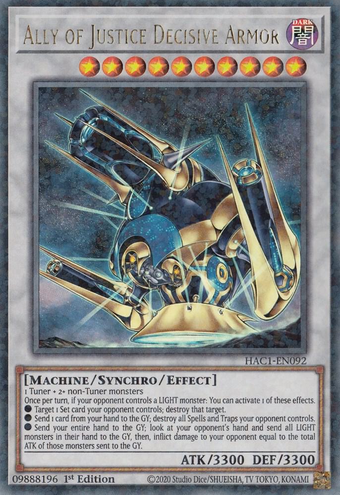 Ally of Justice Decisive Armor (Duel Terminal) HAC1-EN092 card from Hidden Arsenal: Chapter 1