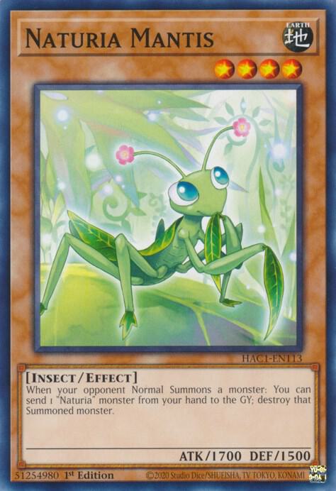 Naturia Mantis HAC1-EN113 card from Hidden Arsenal: Chapter 1