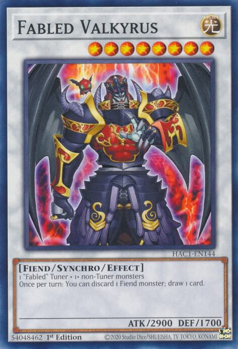 Fabled Valkyrus HAC1-EN144 card from Hidden Arsenal: Chapter 1