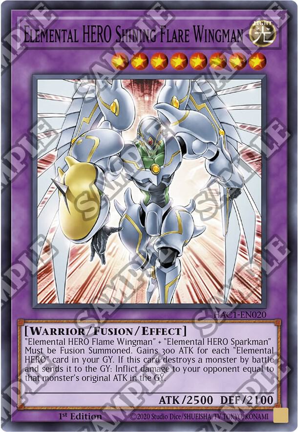 Elemental HERO Shining Flare Wingman HAC1-EN020 card from Hidden Arsenal: Chapter 1