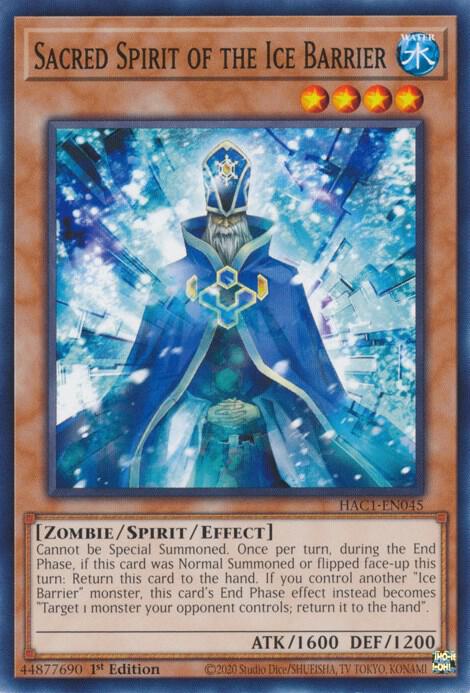 Sacred Spirit of the Ice Barrier HAC1-EN045 card from Hidden Arsenal: Chapter 1