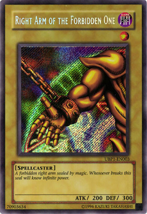 Right Arm of the Forbidden One UBP1-EN003 card from GX Ultimate Beginner's Pack 1
