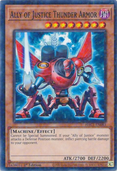 Ally of Justice Thunder Armor (Duel Terminal) HAC1-EN083 card from Hidden Arsenal: Chapter 1