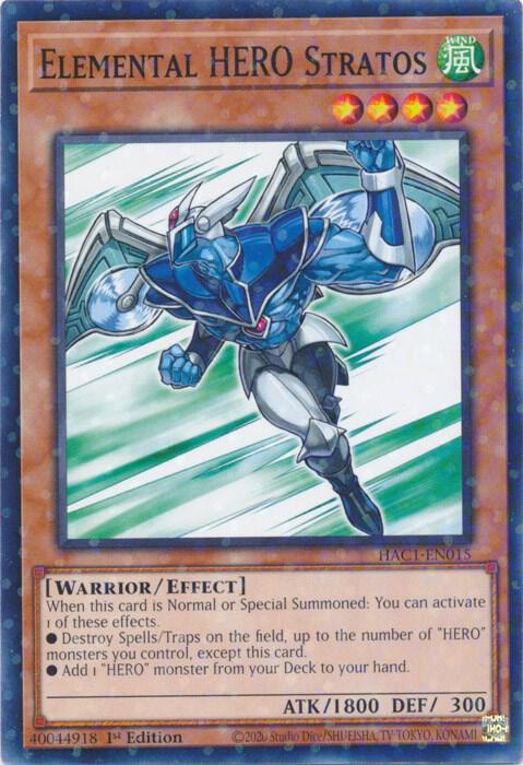 Elemental HERO Stratos (Duel Terminal) HAC1-EN015 card from Hidden Arsenal: Chapter 1