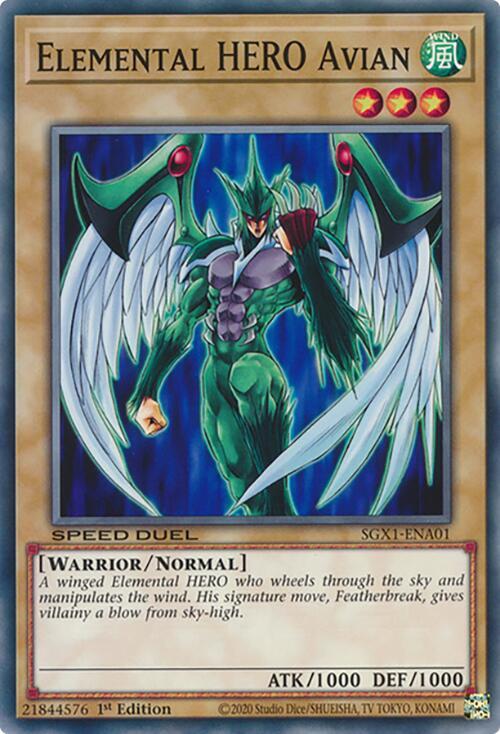 Elemental HERO Avian SGX1-ENA01 card from Speed Duel GX: Duel Academy Box
