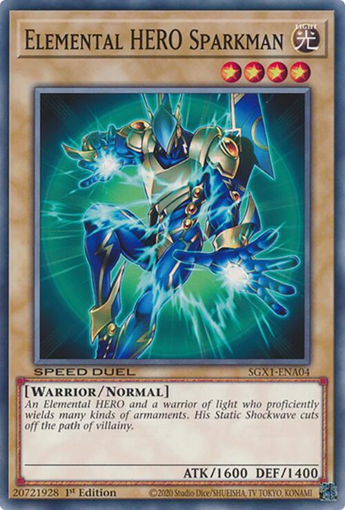 Elemental HERO Sparkman SGX1-ENA04 card from Speed Duel GX: Duel Academy Box