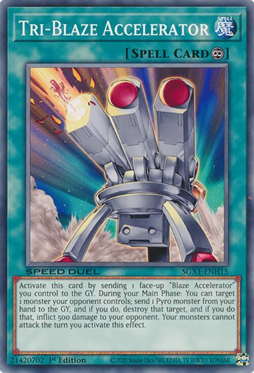 Tri-Blaze Accelerator SGX1-ENH15 card from Speed Duel GX: Duel Academy Box