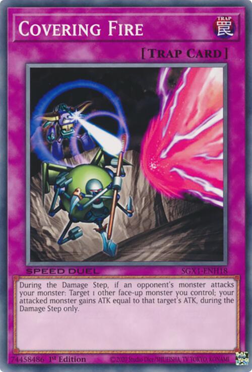 Covering Fire SGX1-ENH18 card from Speed Duel GX: Duel Academy Box