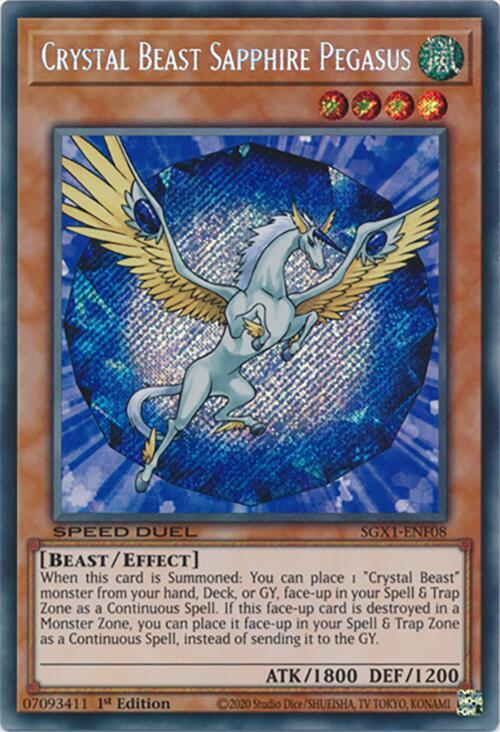 Crystal Beast Sapphire Pegasus (Secret Rare) SGX1-ENF08 card from Speed Duel GX: Duel Academy Box