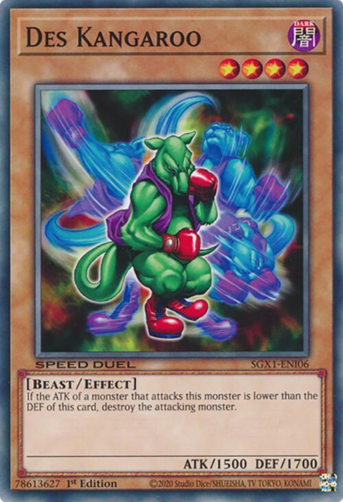 Des Kangaroo SGX1-ENI06 card from Speed Duel GX: Duel Academy Box
