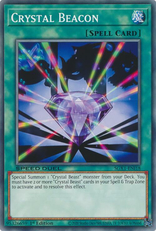 Crystal Beacon SGX1-ENI18 card from Speed Duel GX: Duel Academy Box