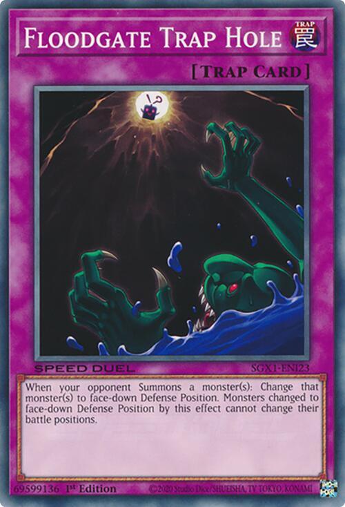 Floodgate Trap Hole SGX1-ENI23 card from Speed Duel GX: Duel Academy Box