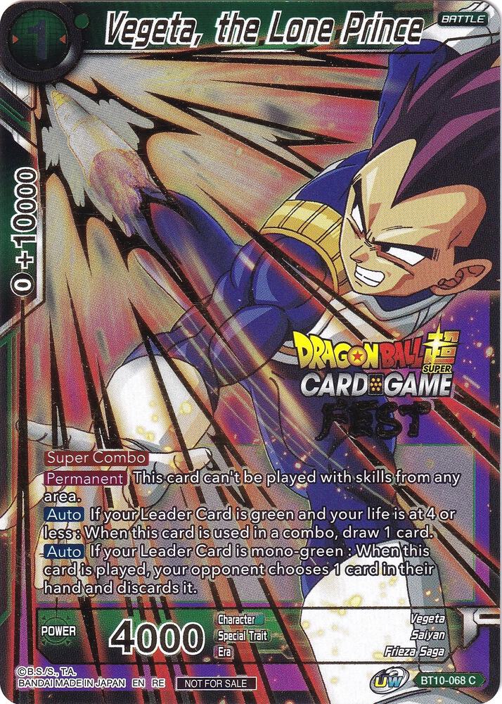 Vegeta, the Lone Prince (Card Game Fest 2022) BT10-068 card from Tournament Promotion Cards