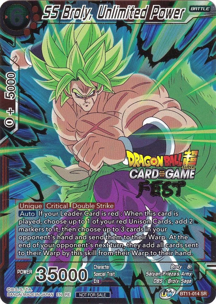 SS Broly, Unlimited Power (Card Game Fest 2022) BT11-014 card from Tournament Promotion Cards