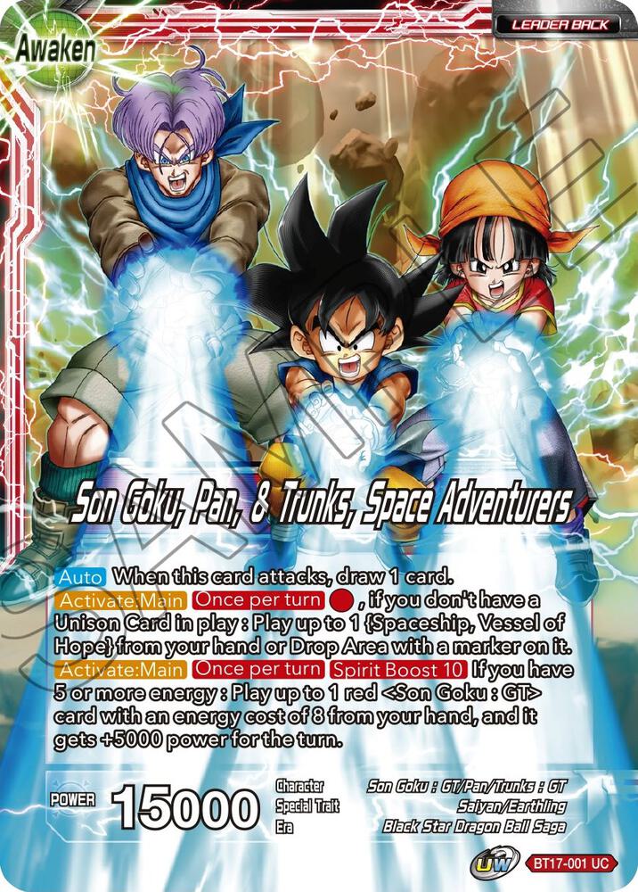 Son Goku // Son Goku, Pan, & Trunks, Space Adventurers BT17-001 card from Ultimate Squad
