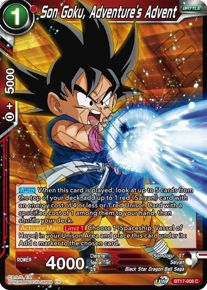 Son Goku, Adventure's Advent BT17-008 card from Ultimate Squad