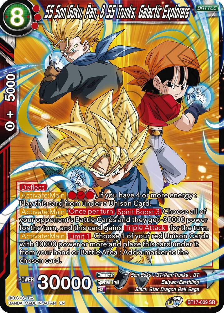 SS Son Goku, Pan, & SS Trunks, Galactic Explorers BT17-009 card from Ultimate Squad